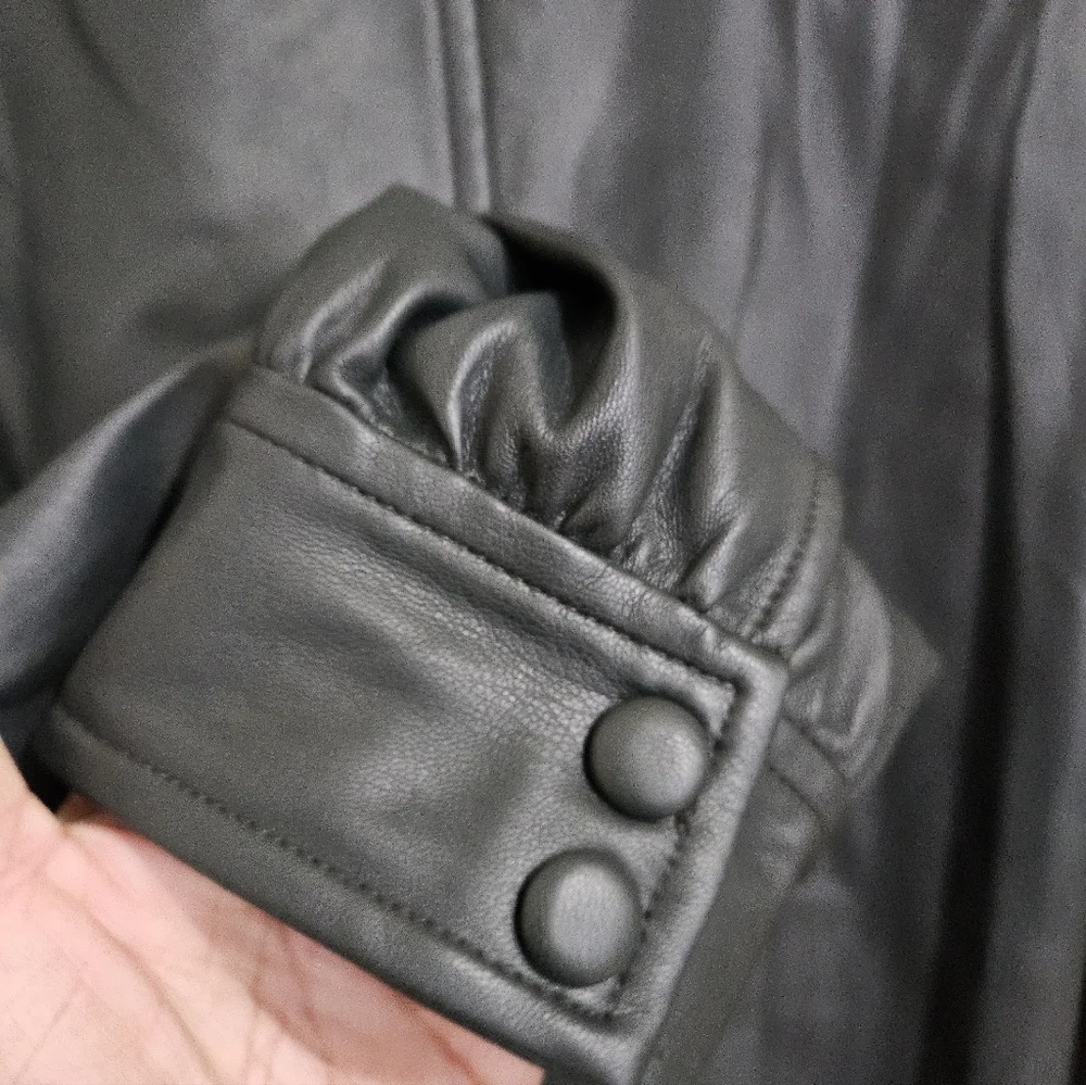 Women’s Dark Green Faux Leather Button-Front Jacket